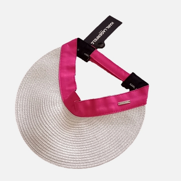 Karl Lagerfeld Accessories - 🆕 KARL LAGERFELD WHITE & PINK SUN VISOR / SUNSHADE WITH SILVER METALLIC